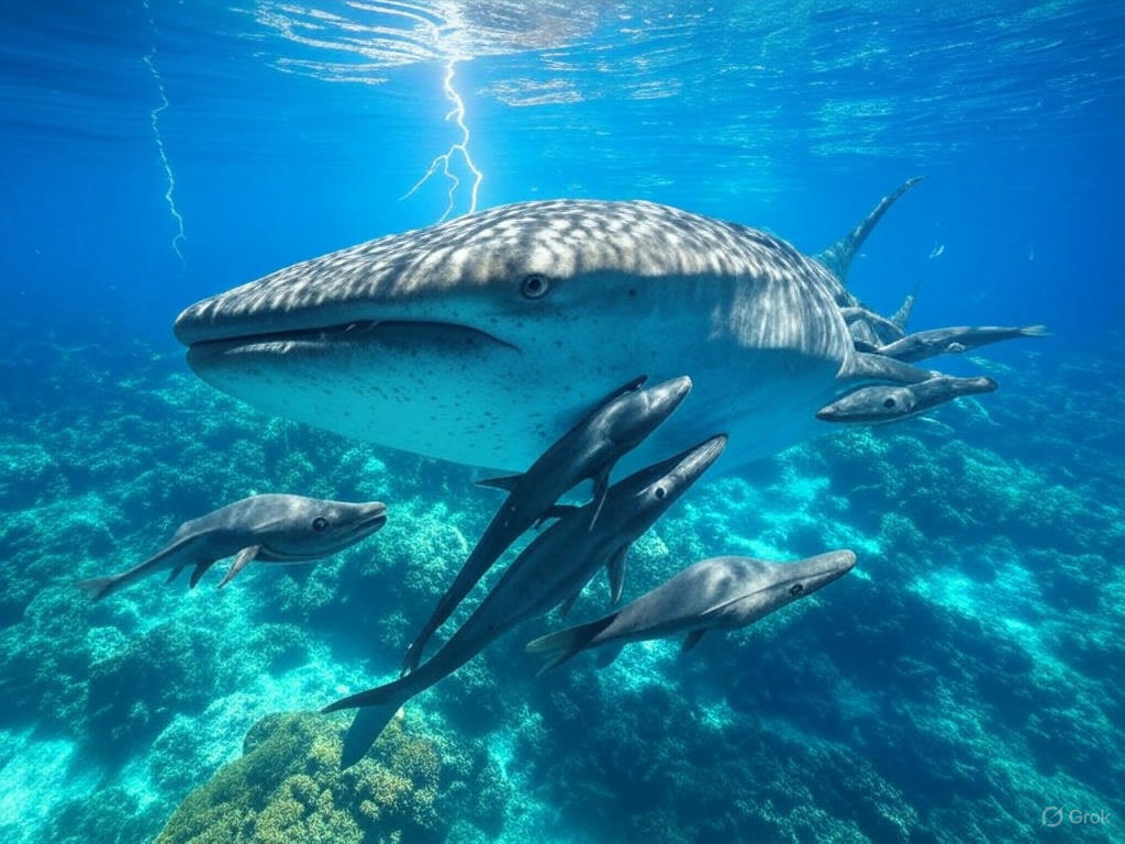 FlashToBlast's tweet photo. @AMAZlNGNATURE The relationship between remoras (family Echeneidae) &amp; whale sharks (Rhincodon typus ) is a fascinating example of symbiosis in the marine world. This interaction highlights how different species can coexist &amp; benefit from one another, showing the intricacies of nature’s balance. https://t.co/8mx4X1kfxs