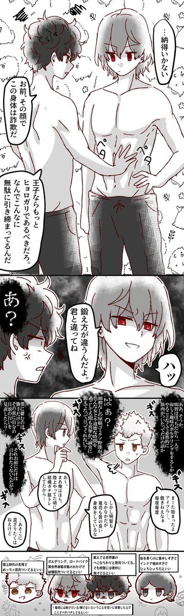 怪盗団男子メンバーで筋肉量の話をする漫画です 
(※あくまで個人の解釈になります※) 