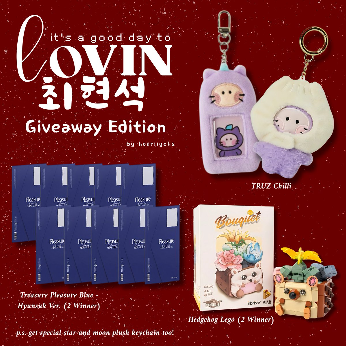 :¨ ·.· ¨:
 `· . 𐙚  𝙄𝙩'𝙨 𝘼 𝙂𝙤𝙤𝙙 𝘿𝙖𝙮 𝙩𝙤 𝙇𝙤𝙫𝙞𝙣 #최현석!♡

★ special birthday giveaway ★

rules :
★ strict to INA Teume &amp; Skies
★ rt &amp; like tweet ini
★ follow <a href="/hourllychs/">keniy.</a> 
★ reply dengan birthday wish untuk hyunsuk + foto suk fav kalian! 

end TBA
🎂🦔