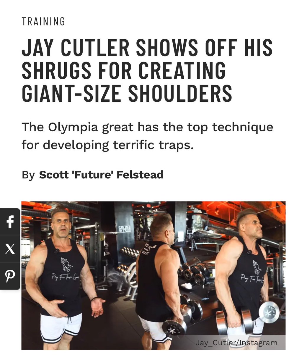 muscle_fitness's tweet photo. JAY CUTLER SHOWS OFF HIS SHRUGS FOR CREATING GIANT-SIZE SHOULDERS
The Olympia great has the top technique for developing terrific traps.
By Scott 'Future' Felstead
Read Article
https://t.co/DdrQOmGHbJ
#bodybuilder #bodybuildertraining #bodybuilding #bodybuildingcompetition #bodybuildinghistory #bodybuildingnews #shoulderexercises #trainingtips