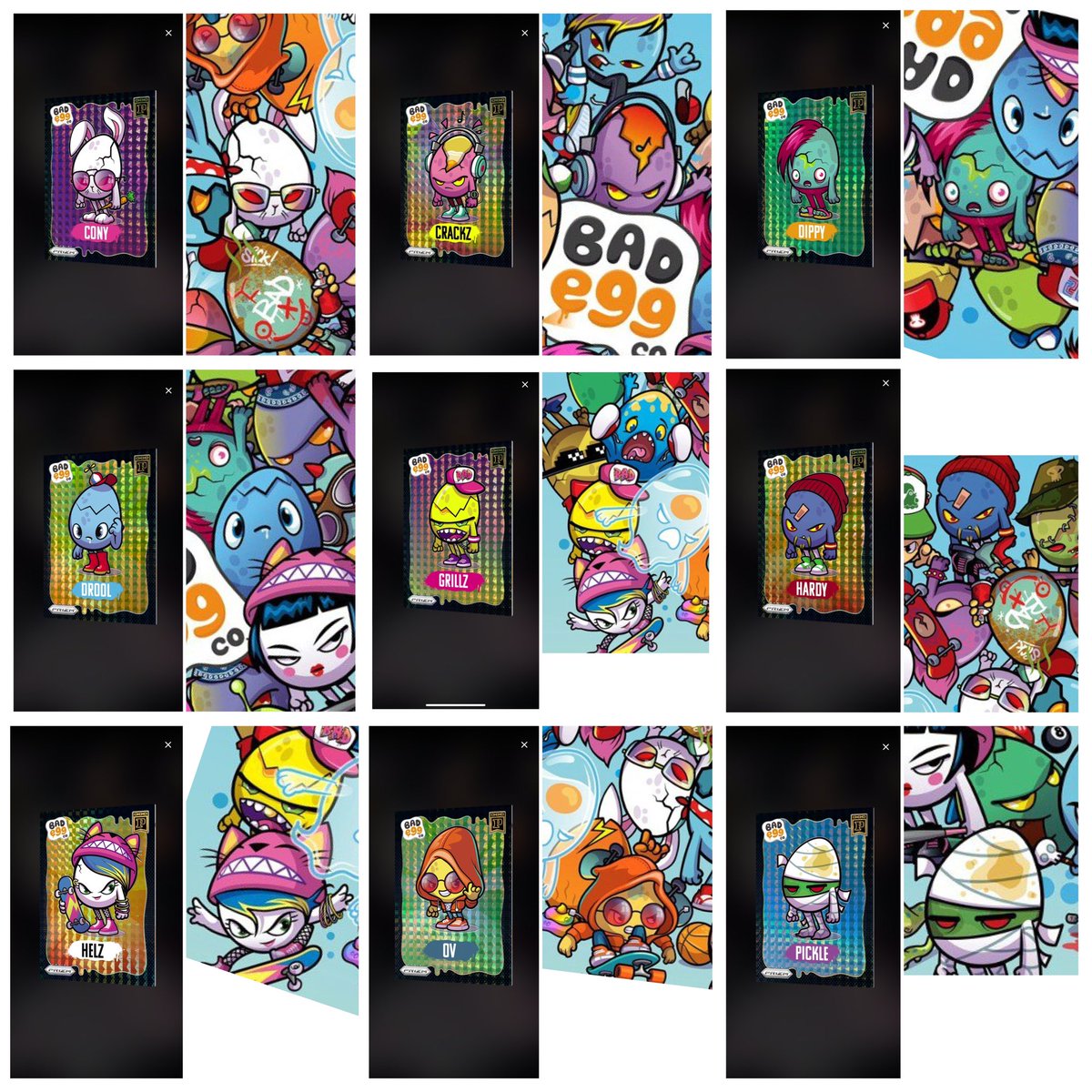 spinotron's tweet photo. In collecting, we care about history, evolution and provenance a lot. 

Today, @Gabo_Anany shared a banner from early days of @BadEggCompany and identified several exact characters from @PaniniAmerica #PaniniBlockchain collab there.

Actually 21 of 30 egg characters can be found. 

Scram seems to be the first appearance which adds to the desirability. Can you spot the remaining 9?! Who is your favorite egg?! Featured or not.

Happy Easter!!!