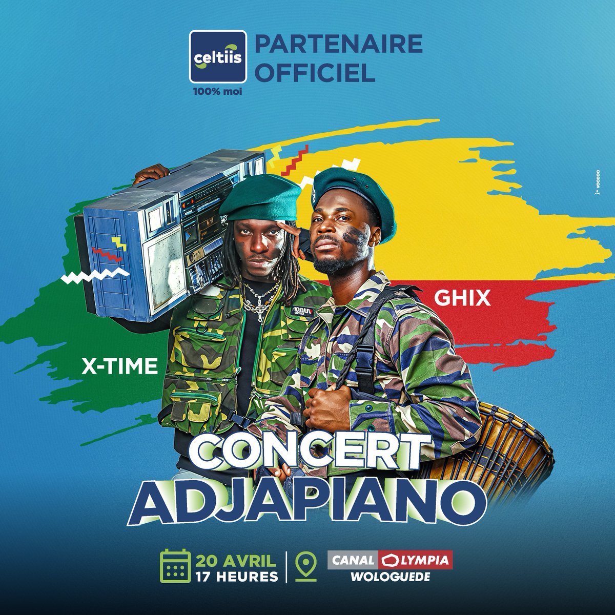 celtiisbj's tweet photo. Ce soir, on fête la Pâques au #ConcertAdjapiano !

Retrouve-nous dès 17h au CanalOlympia Wologuédé pour vibrer avec #XTime, #GHIX et leurs invités 🔥

Viens danser, kiffer, célébrer → Pâques, c’est ici que ça se passe. 🎶🇧🇯

#Celtiis100PourcentMoi #ConcertAdjapiano https://t.co/LfJTnbeXLd