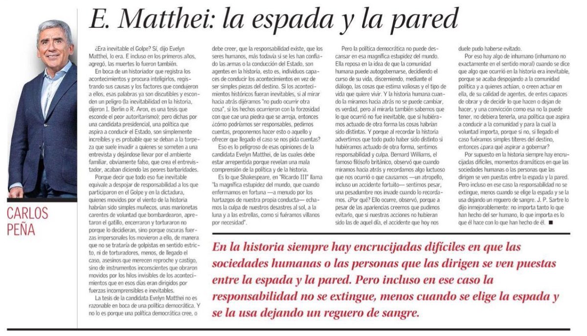 Precisa y demoledora columna de Carlos Peña. Lectura obligada este domingo.