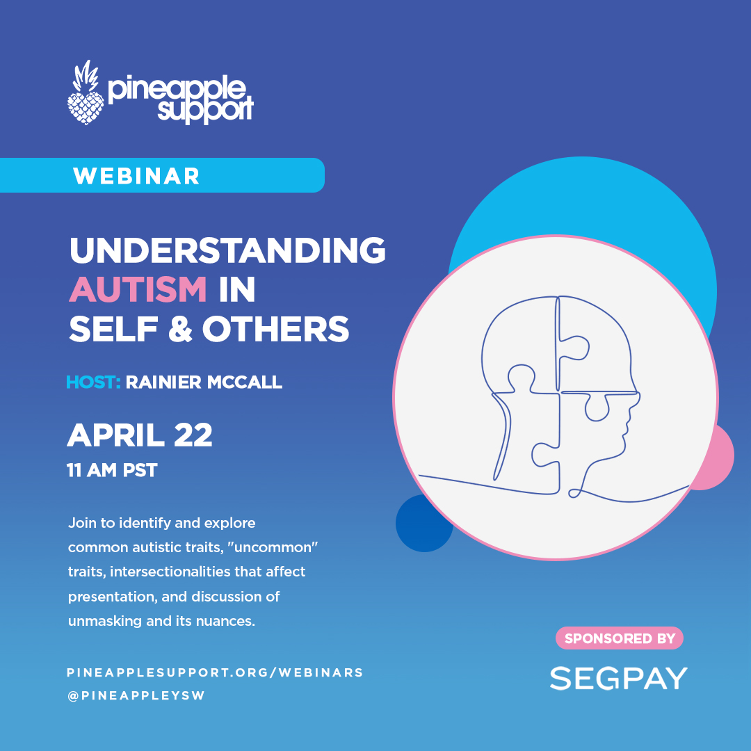 Clips4Sale.com (@clips4sale) on Twitter photo Understanding Autism in Self & Others ā a free webinar by Pineapple Support, hosted by Rainier McCall. Explore common and lesser-known traits, intersectionality, and the complexities of unmasking.
š Register: pineapplesupport.org/webinars
<a href="/PineappleYSW/">Pineapple Support</a> Understanding Autism in Self & Others ā a free webinar by Pineapple Support, hosted by Rainier McCall. Explore common and lesser-known traits, intersectionality, and the complexities of unmasking.
š Register: pineapplesupport.org/webinars
<a href="/PineappleYSW/">Pineapple Support</a>