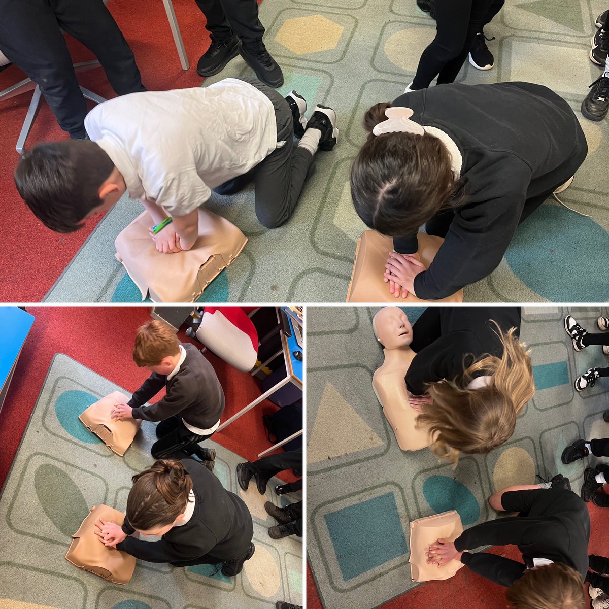 CultsSchool's tweet photo. Our P7 learners engaged in First Aid workshops with James from @BritishRedCross. They learned about what to do in an emergency, including CPR and defibrillators. Thank you, James! @Schools_Digital #TeamCPS #aberdeenlearns #firstaid https://t.co/LWeFvyZav2