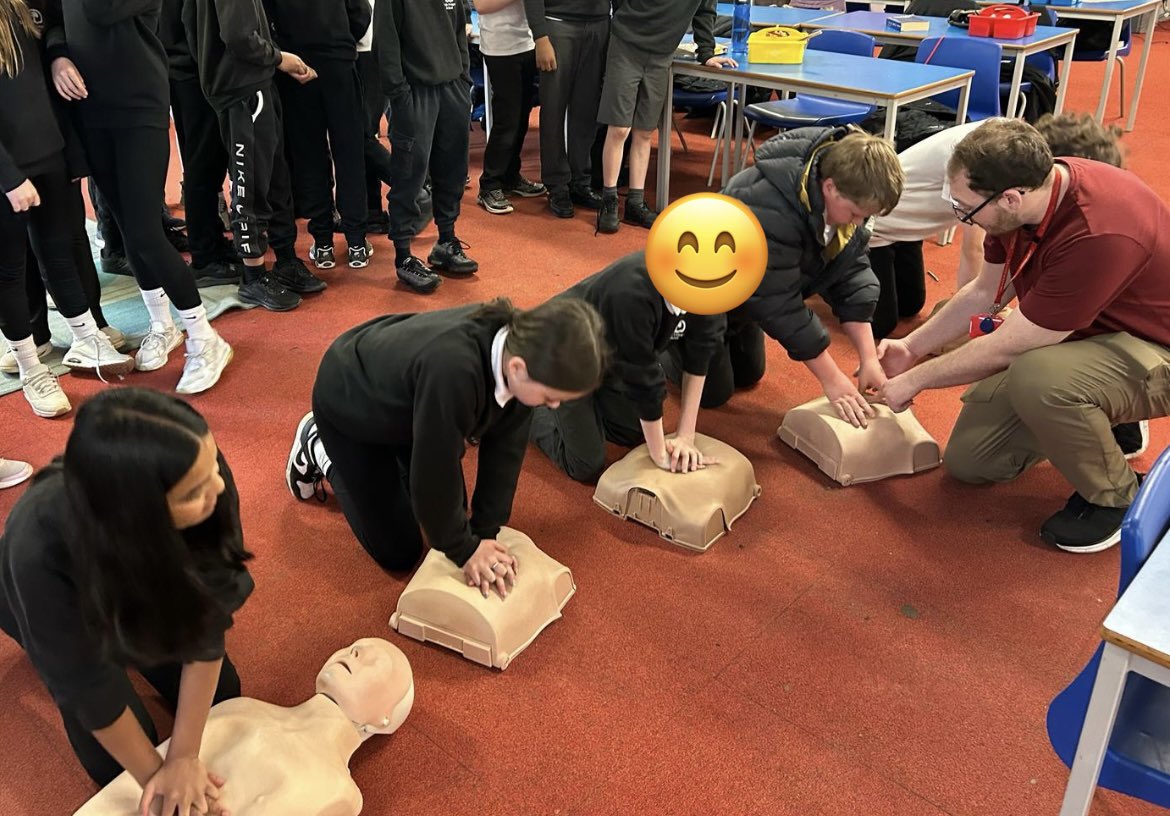 CultsSchool's tweet photo. Our P7 learners engaged in First Aid workshops with James from @BritishRedCross. They learned about what to do in an emergency, including CPR and defibrillators. Thank you, James! @Schools_Digital #TeamCPS #aberdeenlearns #firstaid https://t.co/LWeFvyZav2