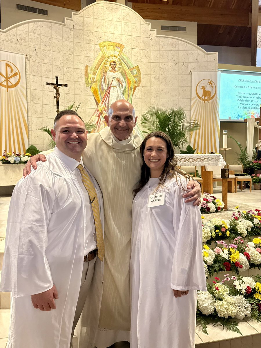 My wife and I were received into the Catholic Church last night at the Easter Vigil. My dad, a deacon, had the honor of serving the Mass with Fr Mario. Grateful, joyful, and excited to grow in our faith together. We are home! 🙏🏼✝️🤍