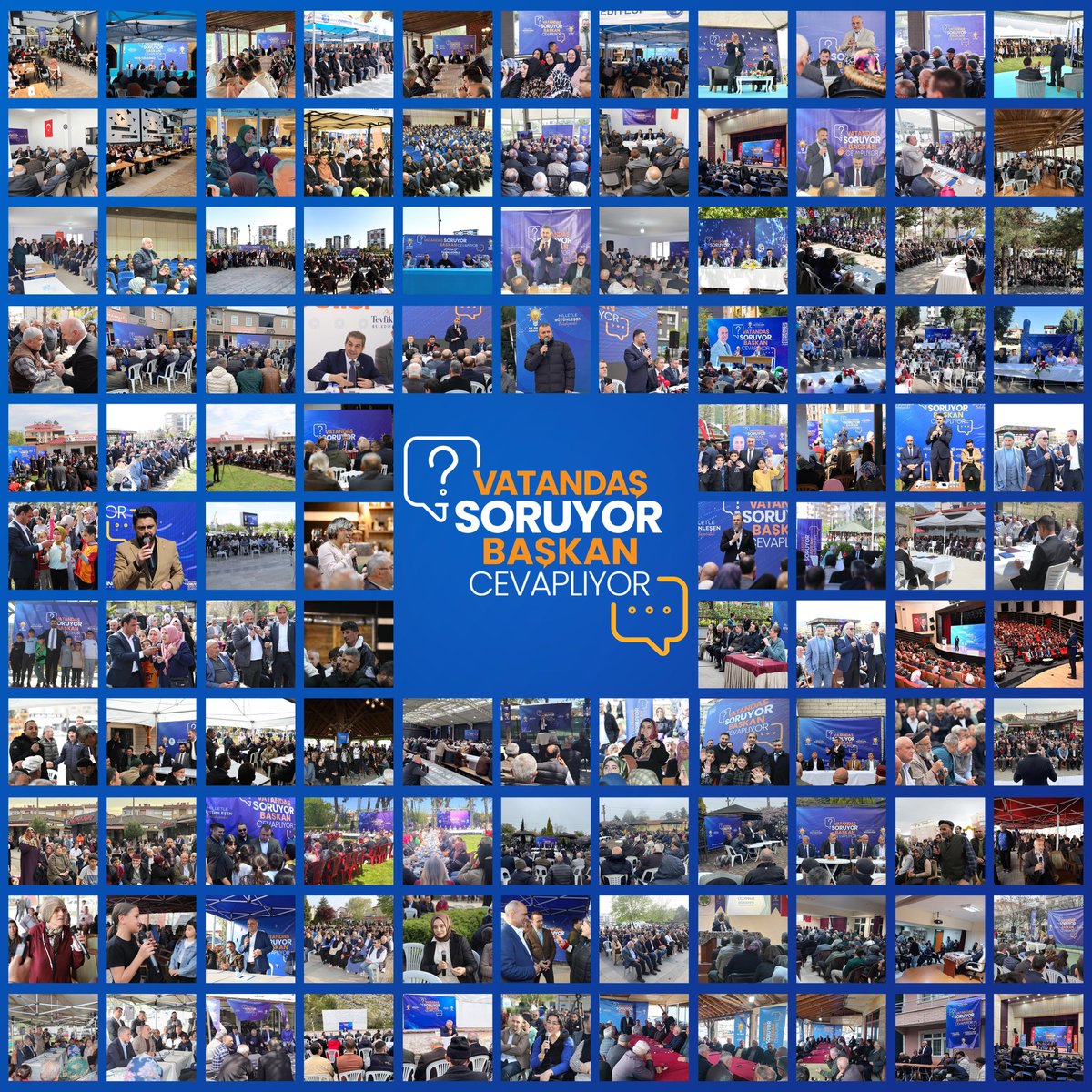 Ülkemizin dört bir yanındaki belediyelerimiz, “Vatandaş Soruyor, Başkan Cevaplıyor” programıyla eş zamanlı olarak vatandaşlarımızla bir araya geldi.

Mikrofon bu kez vatandaşlarımızdaydı. Sorular dinlendi, notlar alındı, samimiyetle ve açıklıkla cevaplar verildi. Şeffaf ve hesap