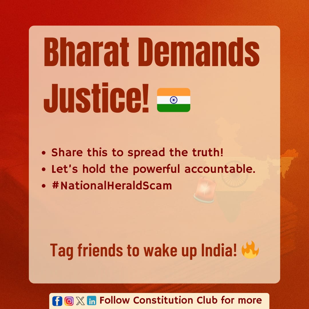 CC_Mumbai's tweet photo. ED is closing in, but why the silence from the top? ⚖️ Bharat deserves answers. Now.
#NationalHeraldScam #ExposeTheTruth #JusticeForBharat #PoliticalScam #KnowTheFacts #ConstitutionClub https://t.co/zDfq4HZ0ag