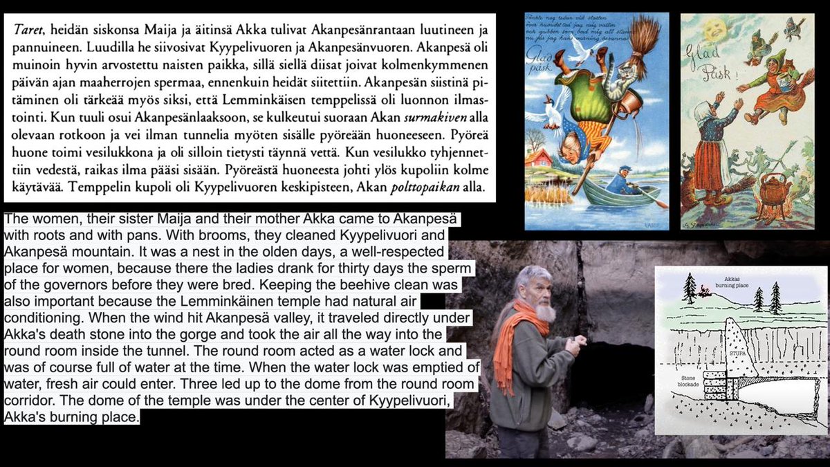 BockSagaX's tweet photo. The "pagan" origin of Easter in Scandinavia.  Springtime(vår), "God" (Ukko) would travel so world mother (Akka) would conduct celebratory events during his absence. That is why to this day Swedes dress up as witches and party on the "blue hill" https://t.co/sZUtubiemD