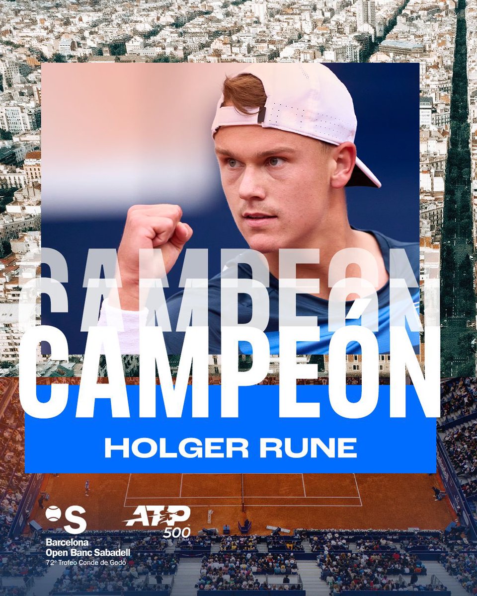 Barcelona Open Banc Sabadell (@bcnopenbs) on Twitter photo CHAMPION! 🏆
🇩🇰 <a href="/holgerrune2003/">Holger Rune</a> takes the crown at the #BCNOpenBS, beating Alcaraz 7-6(6), 6-2. CHAMPION! 🏆
🇩🇰 <a href="/holgerrune2003/">Holger Rune</a> takes the crown at the #BCNOpenBS, beating Alcaraz 7-6(6), 6-2.