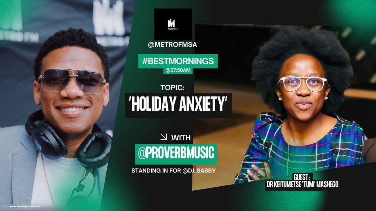 tumisole's tweet photo. #RunningWithSoleAC Member &amp; Clinical Psychologist Dr  @drtumi_dsm will be on @METROFMSA tomorrow with @ProVerbMusic at 07:50 talking all things related to Holiday Anxiety 

Tune in https://t.co/fMOBXHkXEg