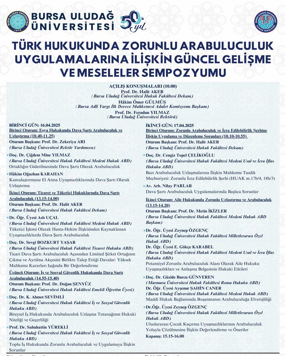 ahmetsevimli's tweet photo. 16-17 Nisan 2025 tarihlerinde BUÜ 50. Yıl etkinlikleri çerçevesinde gerçekleştirilen “Türk Hukukunda Zorunlu Arabuluculuk Uygulamalarına İlişkin Güncel Gelişme e Meseleler Sempozyumu” tamamlandı.
Benim tebliğimin başlığı “Bireysel İş Hukukunda Arabuluculuk Uzlaşma Tutanağının Hukuki Niteliği ve Geçerliliği” idi. Tüm tebliğ özetlerine yakında online erişim mümkün olacak.