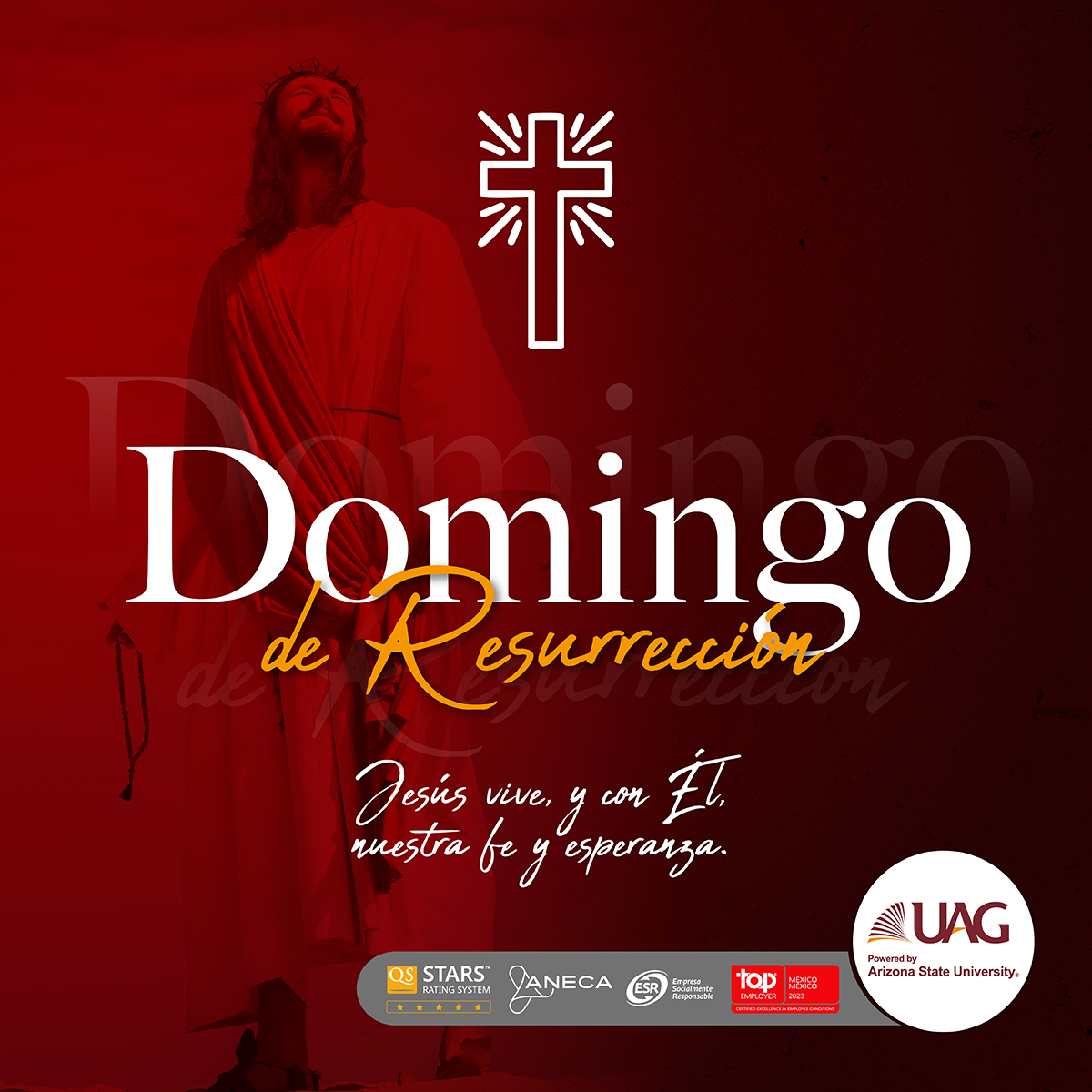 UAGTab's tweet photo. Hoy celebramos la vida de Nuestro Señor Jesucristo, quien renace después de la muerte. ✝️ 🌅

Que este Domingo de Resurrección nos llene de paz, esperanza y fe. 🙏🤍 https://t.co/BcFwdgFlaP
