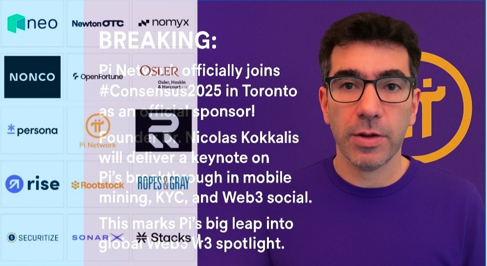 BREAKING: Pi Network officially joins #Consensus2025 in Toronto as an official sponsor!
Founder Dr. Nicolas Kokkalis will deliver a keynote on Pi’s breakthrough in mobile mining, KYC, and Web3 social.

This marks Pi’s big leap into the global Web3 spotlight.
#PiNetwork #Crypto