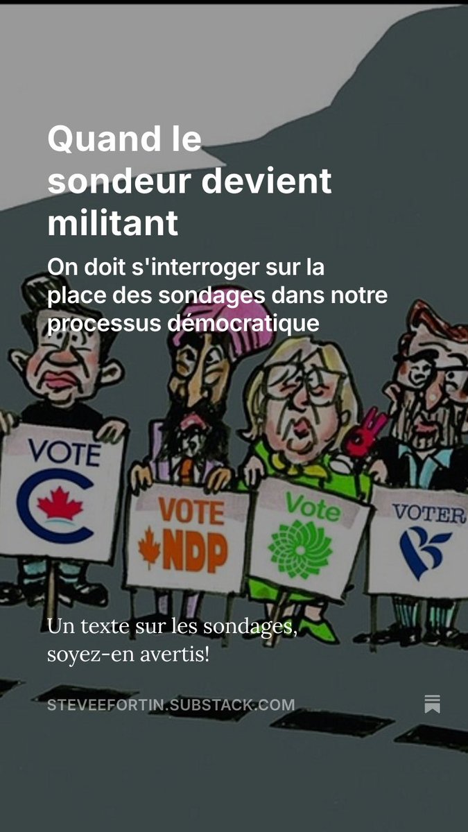 Que penserait-on de Jean-Marc Léger si, par l’usage de ses réseaux sociaux et de manière très publique, il parlait des Conservateurs en pleine campagne en disant, «Attachez vos tuques! Nous sommes très proches d’une victoire historique!»

On en est là.

open.substack.com/pub/steveefort…