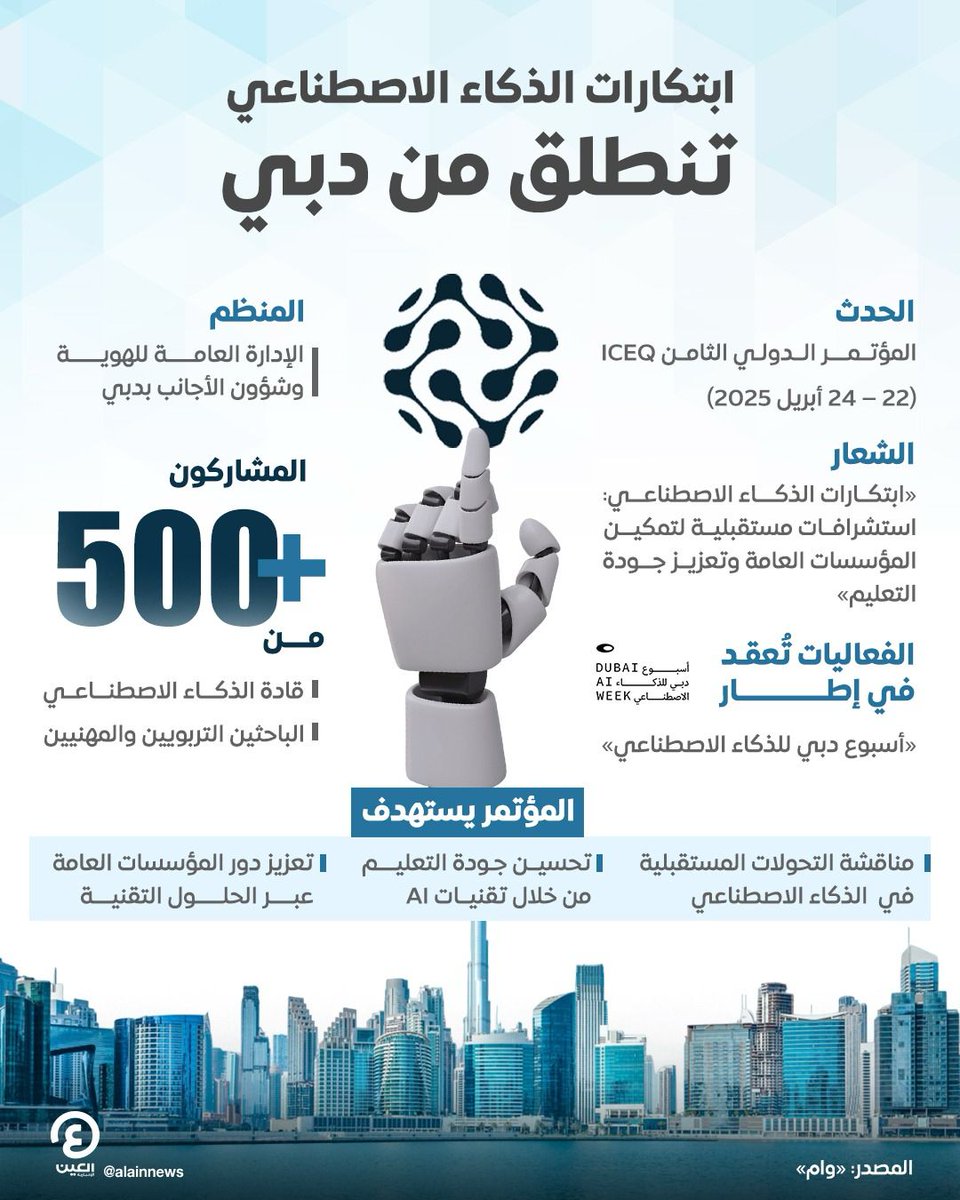 AlAinNews's tweet photo. بمؤتمر #ICEQ.. ابتكارات #الذكاء_الاصطناعي تنطلق من #دبي
التفاصيل| https://t.co/eHL0TdKYm6
#عينك_على_العالم
@GDRFADUBAI https://t.co/5TXKsgDgr5