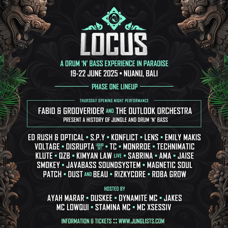 LOCUS's tweet photo. Drum 'n' Bass festival in Bali - 4 days of DnB with Fabio &amp; Grooverider and the Outlook Orchestra, Ed Rush &amp; Optical, Konflict, Emily Makis, Lens, Klute, Disrupta, QZB and more! 

June 19-22, Nuanu, Bali. 
Get your tickets now from @TicketFairy!
