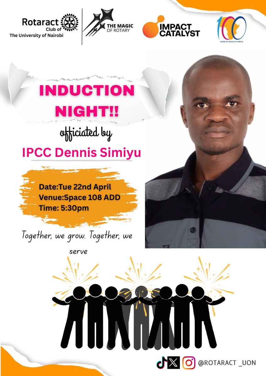 rotaract_uon's tweet photo. Are you ready to welcome new Impact Catalysts to the ever expanding #Tibiim family? β¨οΈ
Join us on Tuesday 22nd April as we officially welcome our newest members and celebrate service, friendship, and fun ππ₯ https://t.co/Jx0VyTkvlg