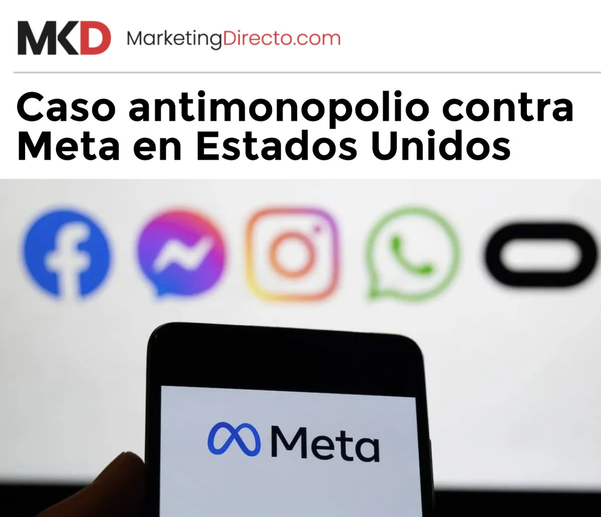 Nuevo proceso judicial a Meta.
La Comisión Federal de Comercio de Estados Unidos ha impulsado un caso antimonopolio en contra de la compañía de Mark Zuckerberg, por "monopolio de redes sociales" y "política anticompetitiva": marketingdirecto.com/actualidad/cas…
#Monopolio #RedesSociales