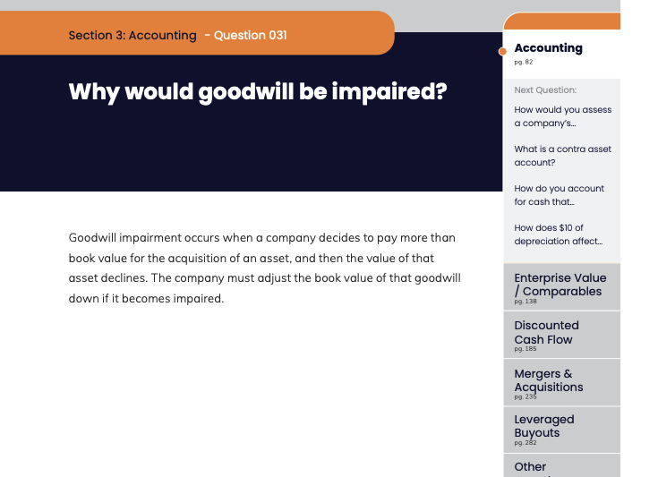 fininterview's tweet photo. Why would goodwill be impaired? 

#investmentbanking #privateequity #corporatedevelopment #fps #financialmodeling #financialmodelling #interviewcoaching #interviewcoach https://t.co/CUZZnPKAYS