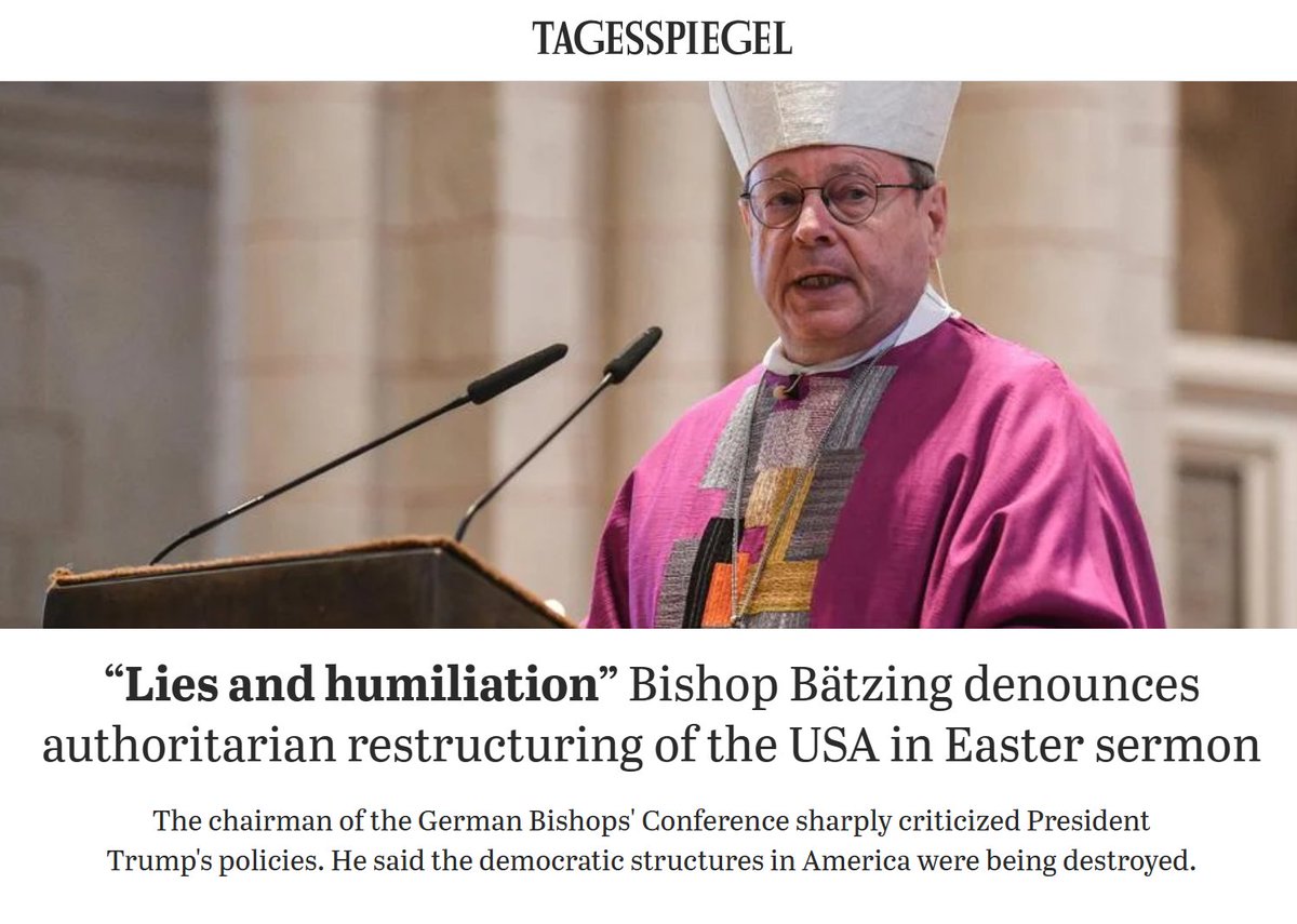 disclosetv's tweet photo. NEW - Chair of the German Bishops' Conference claims Trump is destroying the "democratic structures" in America. https://t.co/ZEajvFSvUK