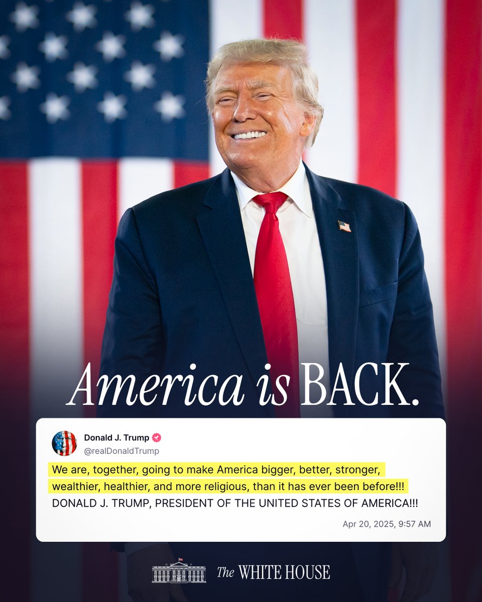 "We are, together, going to make America bigger, better, stronger, wealthier, healthier, and more religious, than it has ever been before!!! DONALD J. TRUMP, PRESIDENT OF THE UNITED STATES OF AMERICA!!!" –President Donald J. Trump 🇺🇸