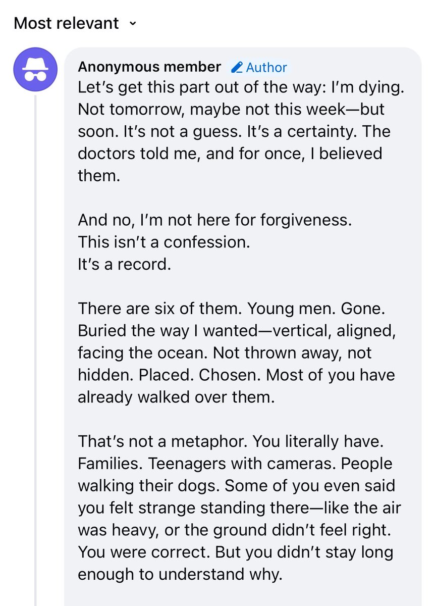 Someone in a FB group I’m in confessed to killing 6 people in New England.