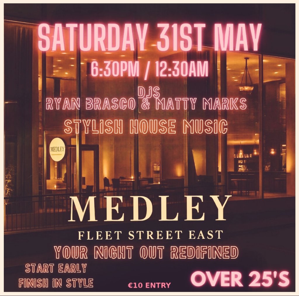 HOUSE IN THE CITY
Sat 31st May | 6:30–12:30
Medley, Dublin 1 (1 min from Temple Bar)
€10 Entry
A new kind of night out — for people who still love to dance.
Soulful, funky, deep house.
Over 25s | Stylish venue | Massive vibes
DM/email for tix.
#HouseInTheCity