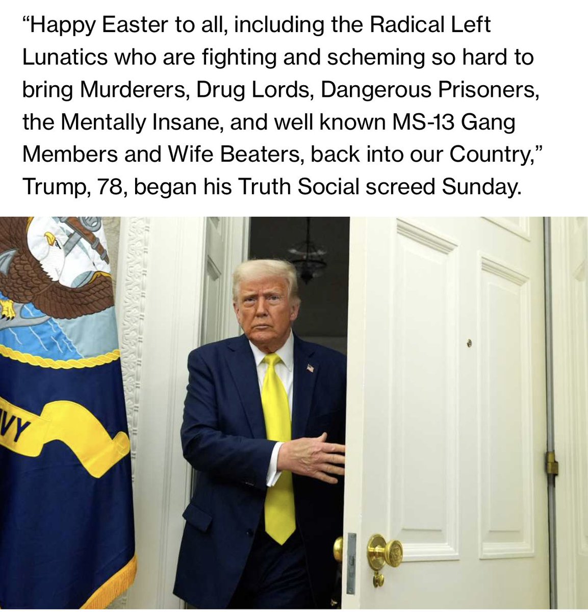 Elle Law 🌊 (@ellelaw4) on Twitter photo <a href="/itsJeffTiedrich/">Jeff Tiedrich</a> Here’s Trump Easter message - nothing Christ like - Trump can’t even be civil for 1 day <a href="/itsJeffTiedrich/">Jeff Tiedrich</a> Here’s Trump Easter message - nothing Christ like - Trump can’t even be civil for 1 day