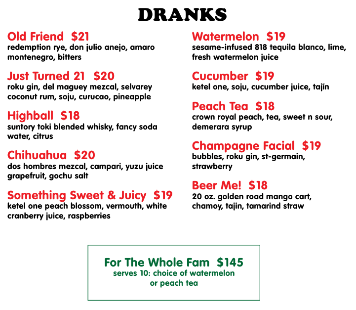 Drank menu at Best Friend at Park MGM