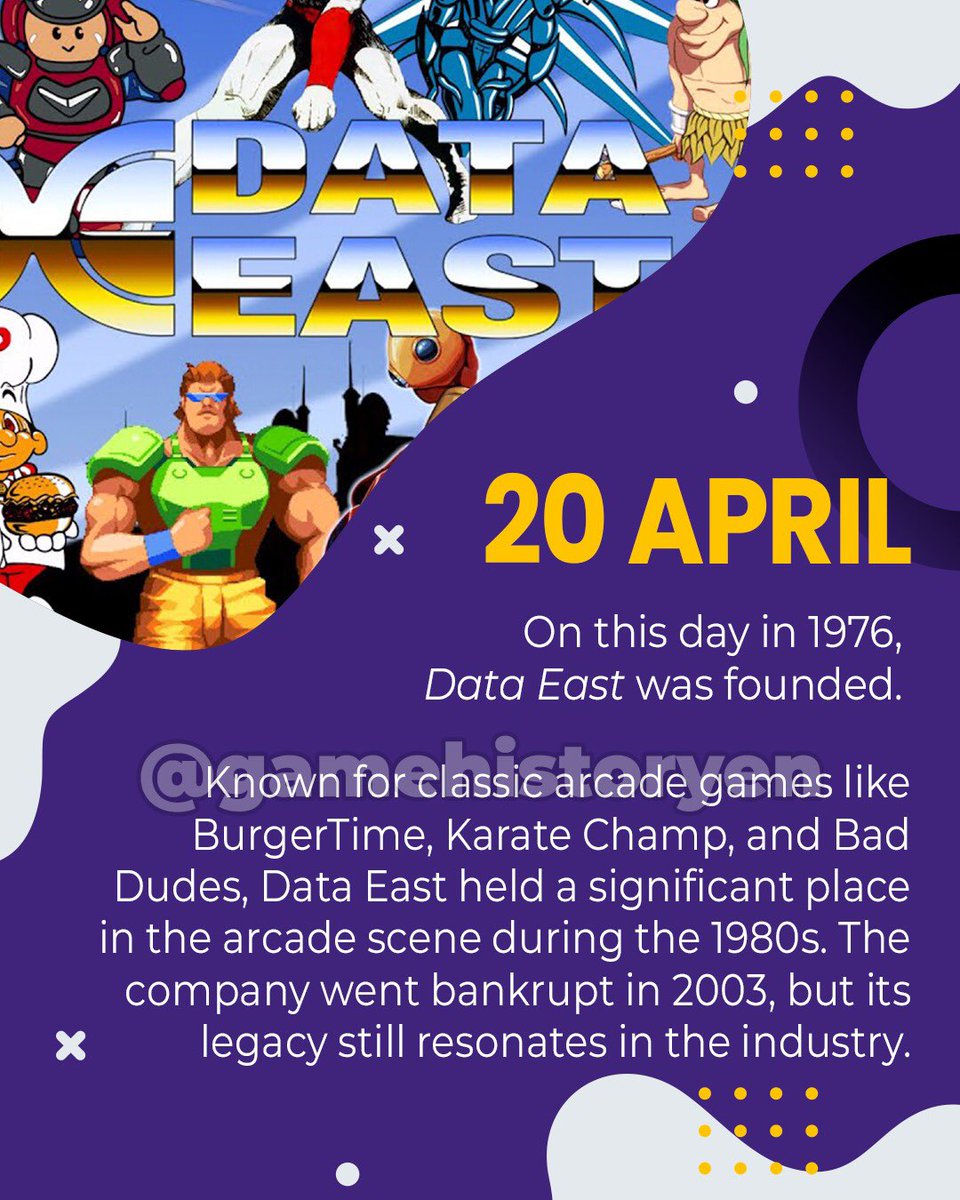 gamehistoryEn's tweet photo. Today in Gaming!🎮
Follow us for daily notes from gaming history!
#OnThisDay #DataEast #RetroGaming #ArcadeClassics #GamingHistory #BurgerTime #KarateChamp #ClassicGames #GameDevHistory #80sGames #VideoGameHistory #GameDesign #GameFacts #TodayInGaming https://t.co/KayydbAtxf