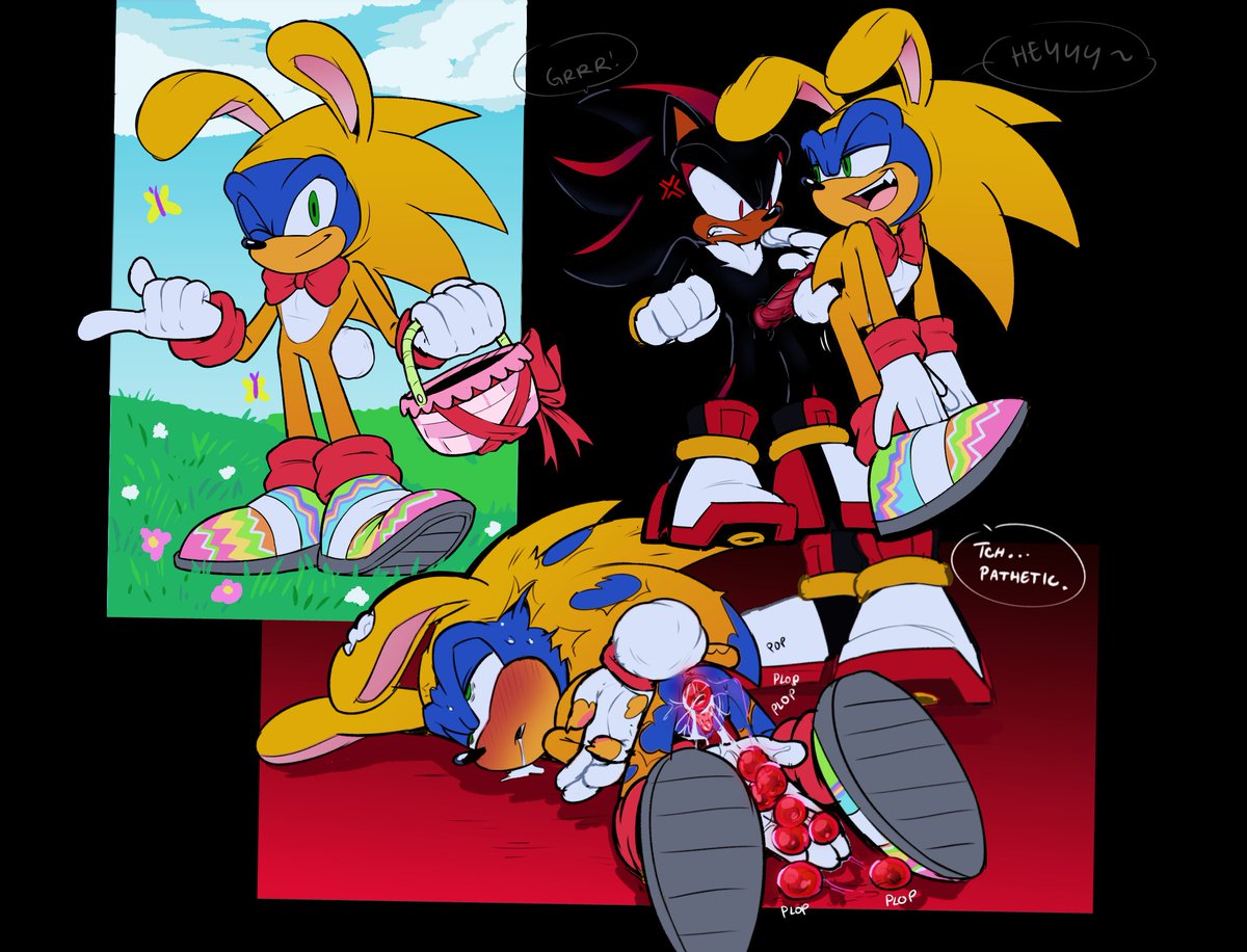 A blue bunny gathers some eggs for the holiday, although they seem a little different than usual