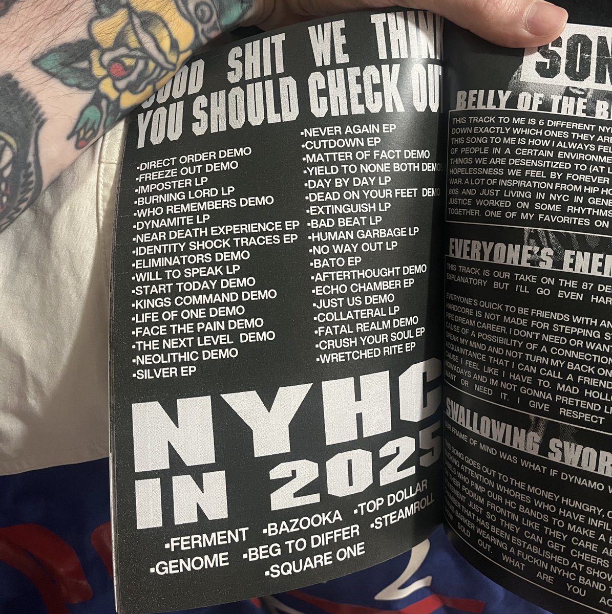Just one page out of the BOTB zine…Disclaimer. There are MAD bands we prolly missed and things that came out after this list was made!! Mad good bands both in America and around the whole country putting out mad good shit. Support hc. Dig for new stuff.
