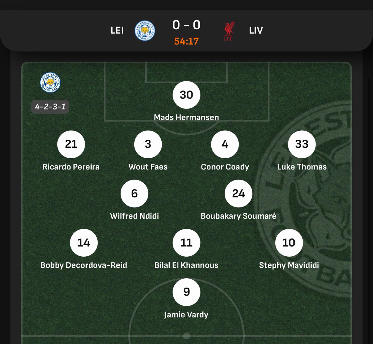 WEFOOTBALL777's tweet photo. 2024-25 PREMIER LEAGUE MATCHWEEK 33
Sun 20 Apr 16:30 UKT - Leicester vs Liverpool starting XI
#wefootball777 #football #PremierLeague #EPL #matchweek33  
#leicestercityfc #LFC https://t.co/sWXYlOeFjl