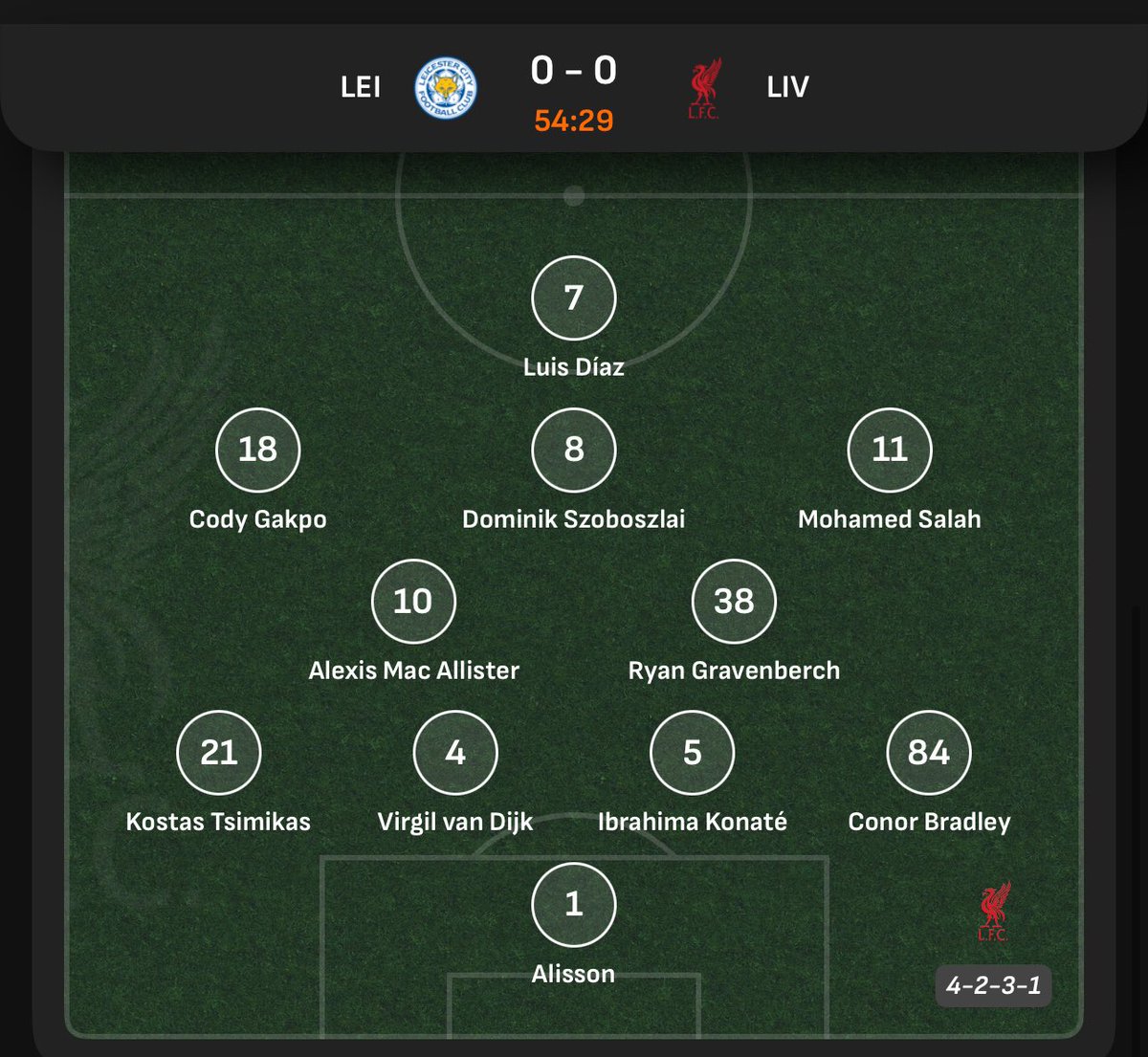 WEFOOTBALL777's tweet photo. 2024-25 PREMIER LEAGUE MATCHWEEK 33
Sun 20 Apr 16:30 UKT - Leicester vs Liverpool starting XI
#wefootball777 #football #PremierLeague #EPL #matchweek33  
#leicestercityfc #LFC https://t.co/sWXYlOeFjl