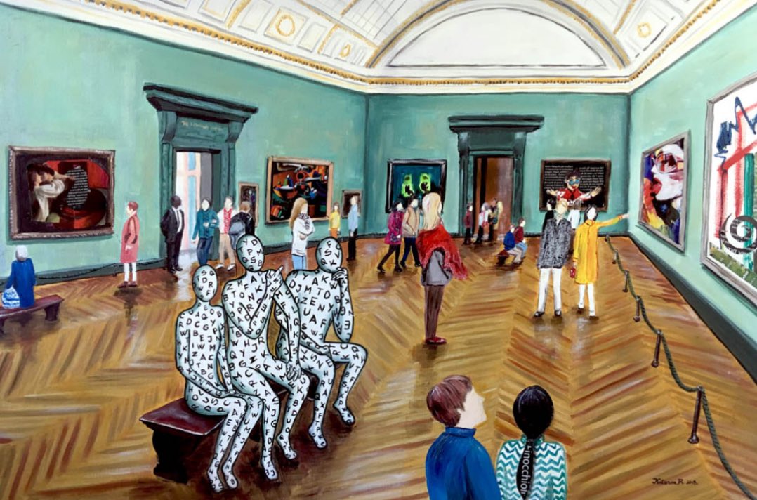 kradenkovi's tweet photo. @HumansNoContext just as these observers in the museum are wondering - what is shown in this picture! https://t.co/Ribnu4u8Df https://t.co/FJg1QvVNmK