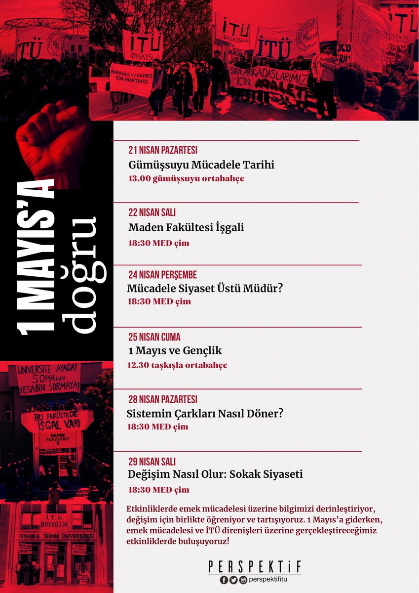 Emeğin karşılığını aldığı, hakkın ve hukukun egemen olduğu bir Türkiye için mücadele ediyoruz. Bu yolda; geçmişin direnişlerinden, bugünün öfkesinden ve yarının umudundan güç alıyoruz. Etkinliklerde emek ve sistem üzerine bilgimizi ve teorimizi derinleştiriyor, değişim için