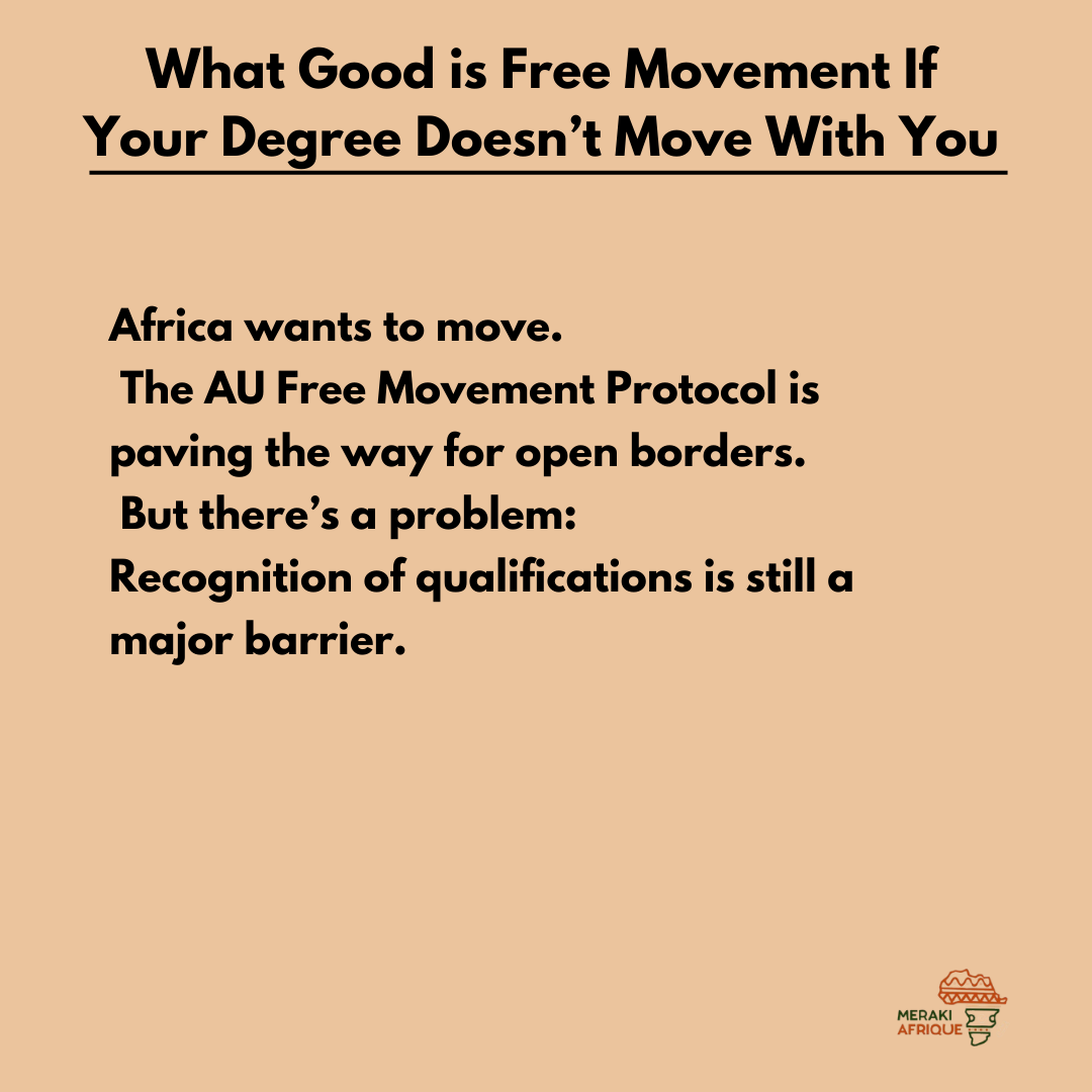 MerakiAfrique's tweet photo. You can open borders.
But if people arrive and still can’t work, have we really moved forward?
The AU Free Movement Protocol must go hand-in-hand with systems that recognize skills across borders.

It’s not just about where we can go, but what we can do when we get there. https://t.co/elAMcTdJzd