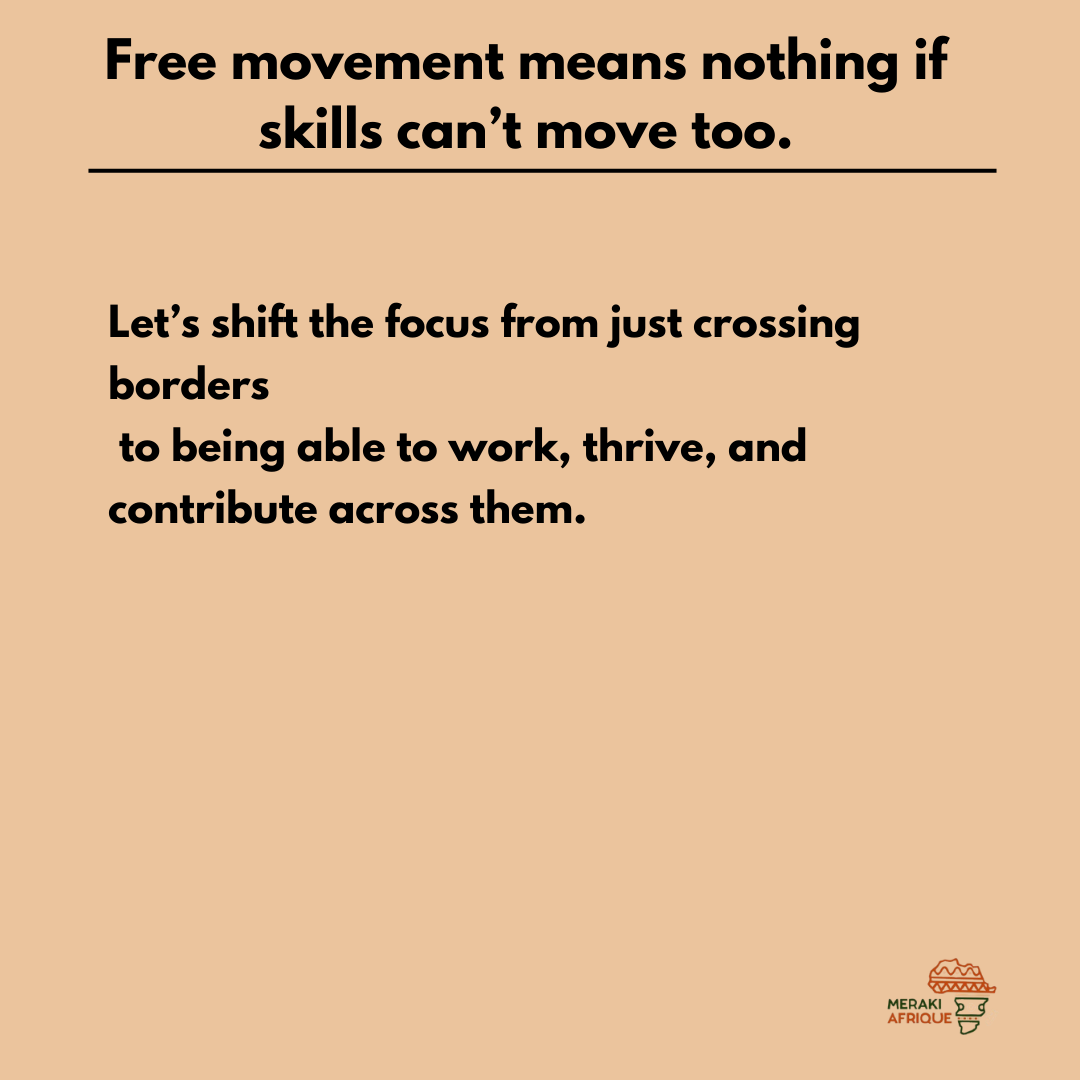 MerakiAfrique's tweet photo. You can open borders.
But if people arrive and still can’t work, have we really moved forward?
The AU Free Movement Protocol must go hand-in-hand with systems that recognize skills across borders.

It’s not just about where we can go, but what we can do when we get there. https://t.co/elAMcTdJzd