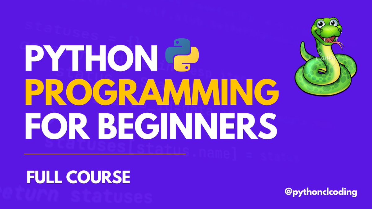 clcoding's tweet photo. 🚀 New Video Alert! 🎥
I'm super excited to share my latest video: "Python for Absolute Beginners" 🐍 — a fun, hands-on course designed to take you from zero to writing real Python code in no time!
👉 Whether you're completely new to programming or just starting out with Python, this video is perfect for you. We cover everything step-by-step with real examples and clear explanations.

📌 Watch now on YouTube: https://t.co/CoCeiOmGDO

📚 Course Chapters:
00:00:00 - Course Introduction
00:01:08 - Course Content Outlines
00:05:50 - Module 1: Introduction to Python
00:22:20 - Module 2: Variables and Data Types
00:53:46 - Module 3: Operators and Expressions
01:24:48 - Module 4: Conditional Statements
01:57:55 - Module 5: Loops and Iteration
02:25:21 - Module 6: Functions in Python
02:49:58 - Module 7: Lists and Tuples
03:29:30 - Module 8: Dictionaries and Sets
04:04:50 - Module 9: Working with Strings
04:33:52 - Module 10: File Handling
04:44:02 - Module 11: Error Handling

💡 Don’t forget to like, comment, and subscribe if you find it helpful. Share it with friends who want to learn Python too!
#PythonForBeginners #LearnPython #clcoding #PythonProgramming #CodingForBeginners