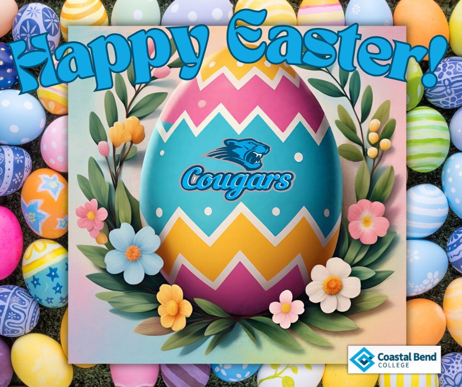 Happy Easter from Coastal Bend College Athletics!
As we celebrate this season of renewal and hope, we’re grateful for our student-athletes, coaches, families, and fans who make our Cougar community so special.

May your day be filled with faith, family, laughter and joy!