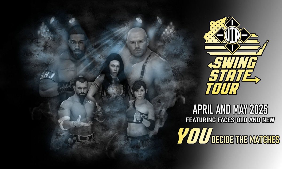 UIW RETURNS this April &amp; May with the Swing State Tour! ☑️ 

Lasting two weeks UIW Live will emulate from Arizona, Georgia, Michigan &amp; Pennsylvania where YOU the UIW fans vote on the matches you’d like to see!

CAST VOTES HERE: discord.gg/SfaaaHqbuP

🔴: twitch.tv/mr_gnashtastik