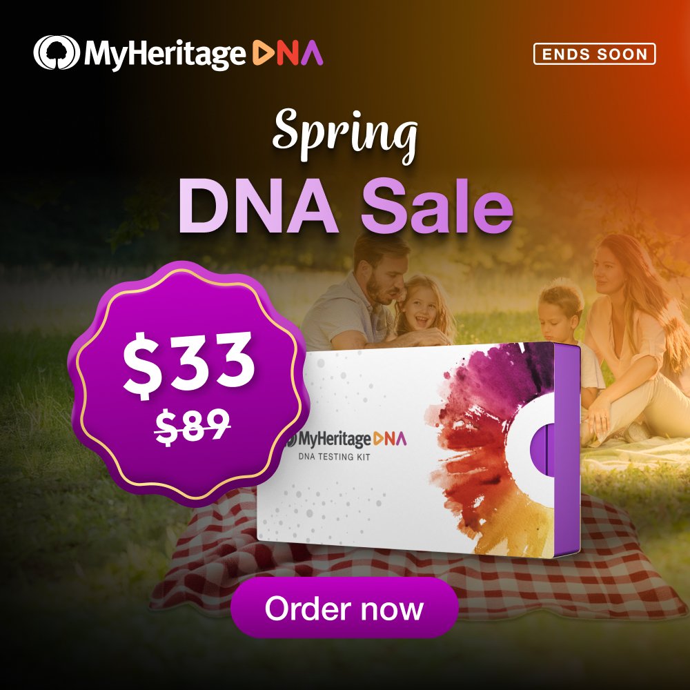 MyHeritage's tweet image. The Spring DNA Sale ends tonight.
Find your origins. Uncover your legacy.
Start here → myheritage.com/dna
#DNAstory #MyHeritage #TimeIsRunningOut