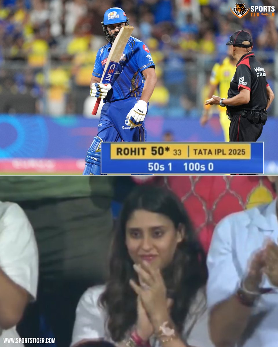 The_SportsTiger's tweet image. The wait is over. The Hitman is here. 💥

Rohit Sharma brings up his first 50 of the season in pure style!

📷: JioHotstar  

#RoStyle #FirstFifty #IPL2025 #MIvCSK #RohitSharma