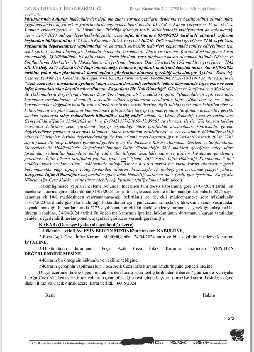 📌31.07.2023 tarihinde gözaltına alınarak ertesi gün ceza infaz kurumuna teslim edilen hükümlünün, ceza infaz kurumuna aynı gün teslim edilmemesi kendi kusurundan kaynaklanmadığından 31.07.2023 tarihinde cezaevindeymiş gibi İnfaz Kanunu Geçici Madde 10 uyarınca lehe açığa ayrılma