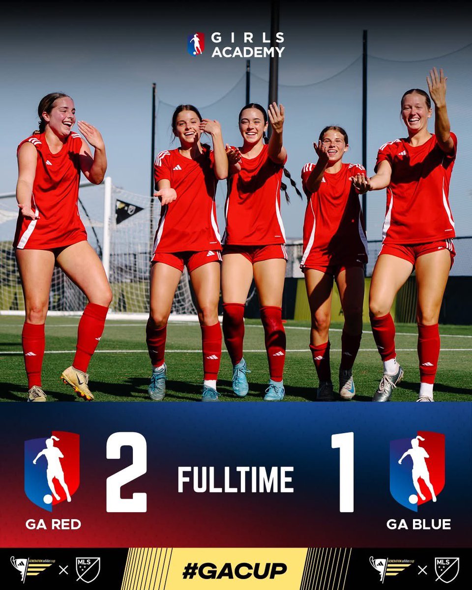 TheSoccerWire's tweet photo. In the first-ever Generation adidas Cup with a Girls Division, the 2 @GAcademyLeague All-Star Teams advanced to the title match!

The GA's Red Team won a thriller, 2-1 over the Blue Team for the trophy! https://t.co/cQVwT7nNy1