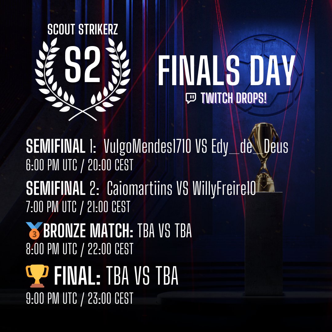 🏆 FINALS DAY! 🏆
It's all coming to an end today. Who will take home the regional title and the second Scout Strikerz Trophy? 

🎬 Catch all the action at twitch.tv/uflscout, starting in about 1 hour from now. 

🎁 Missed the Twitch Drops from previous days? They're still