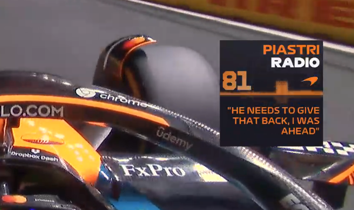elformulerof1's tweet photo. Piastri pide la posición de vuelta porque estaba delante. 

Creo que es un Hamilton - Verstappen en 2021

#F1 #SaudiArabianGP https://t.co/hxcS6Xj2Tb