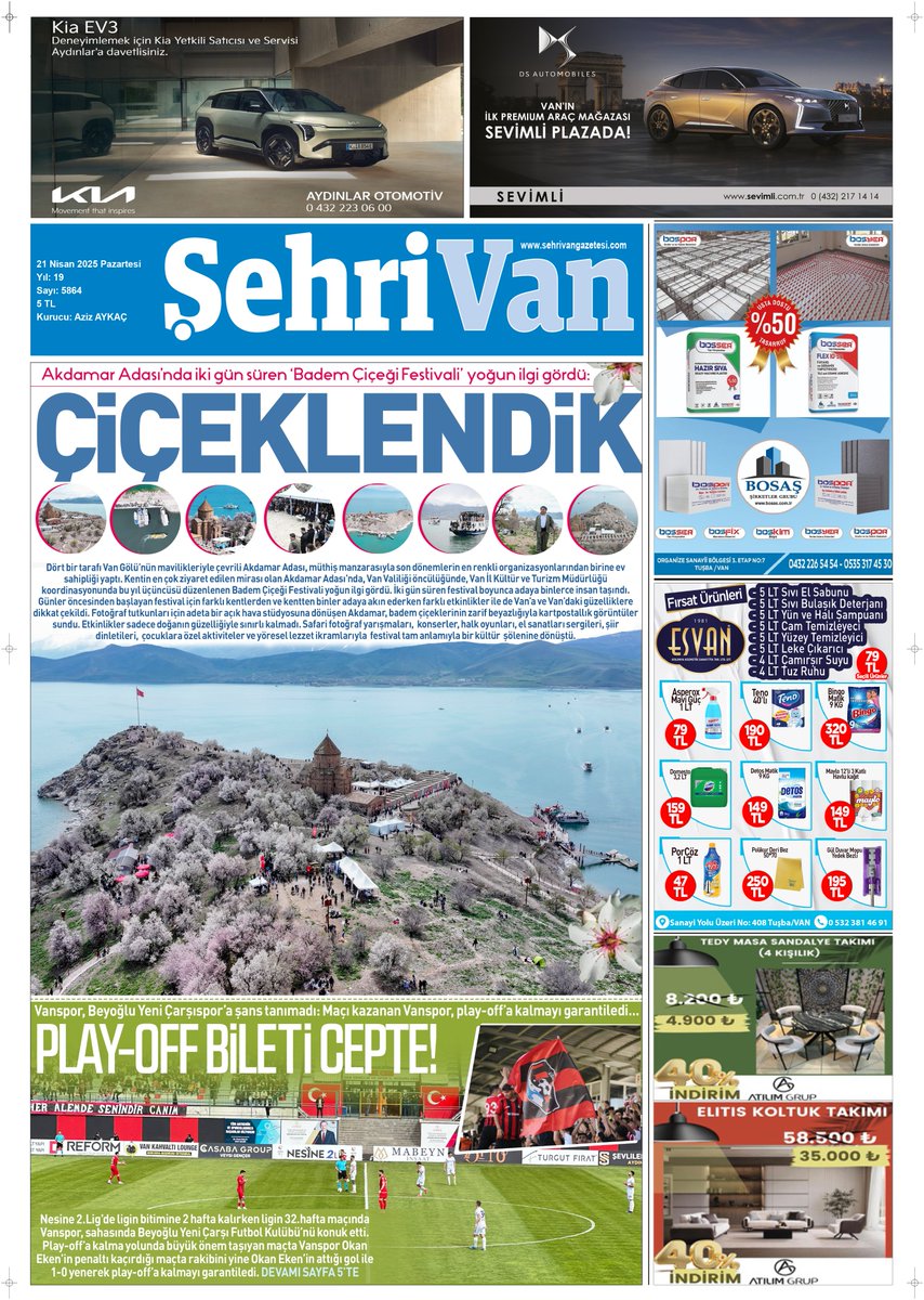 21.04.2025 TARİHLİ GAZETE MANŞETİMİZ

ÇİÇEKLENDİK!

İŞTE HABERİN DETAYI:
sehrivangazetesi.com/vandaki-tarihi…
<a href="/tcvanvaliligi/">T.C. Van Valiliği 🇹🇷</a> <a href="/vankulturizm/">Van İl Kültür ve Turizm Müdürlüğü</a>